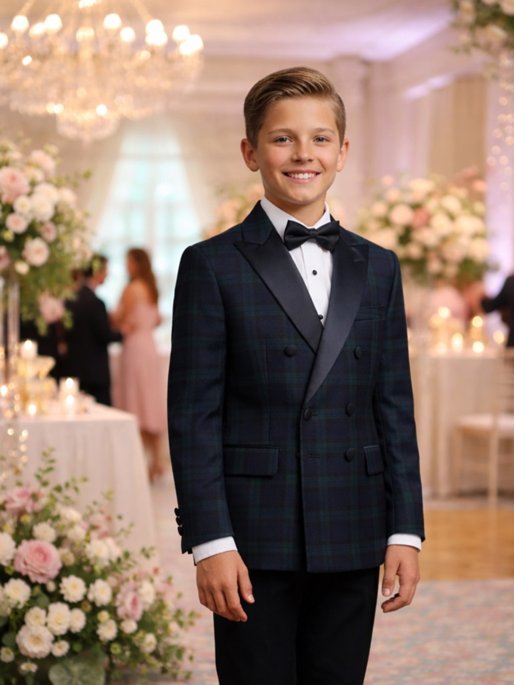 NWT B by Brooks Brothers Boys' Black Watch Plaid Tuxedo Jacket Classic Holiday